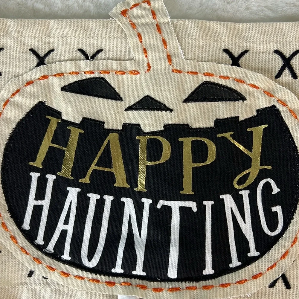 MUDPIE Lot 2 Halloween Pillow‎ Wraps Only Embroidered Canvas Pumpkin Witch Ghost